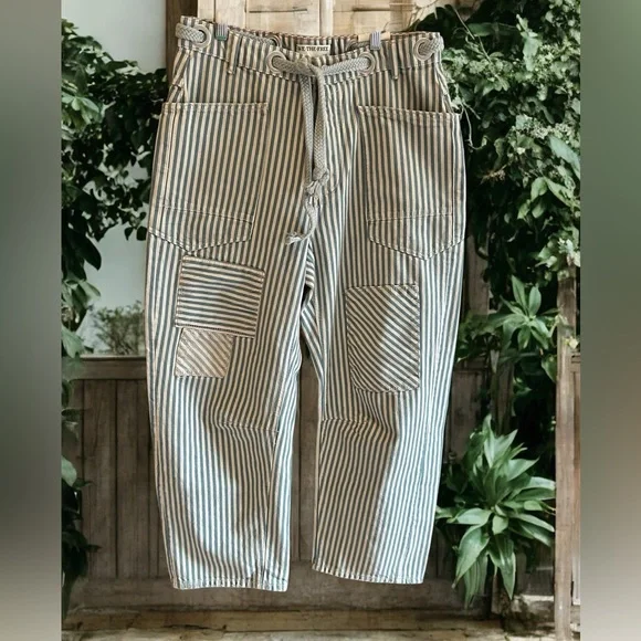 NEW WE THE FREE PEOPLE Moxie Railroad Low Slung Pull on Barrel Jeans Stripe 29 - Picture 6 of 16